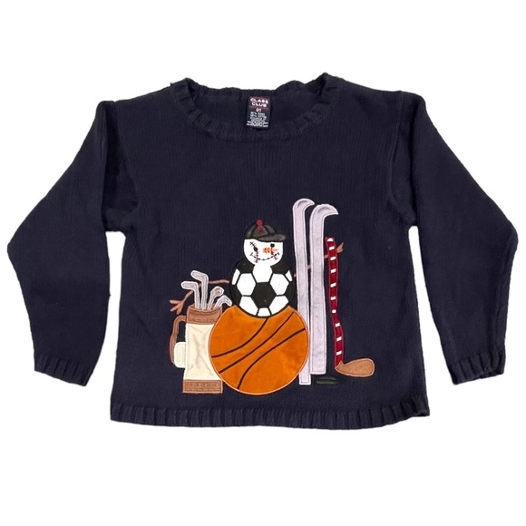 class Club Size 3T Appliquéd Sporting Snowman on a Navy Sweater - Picture 1 of 3